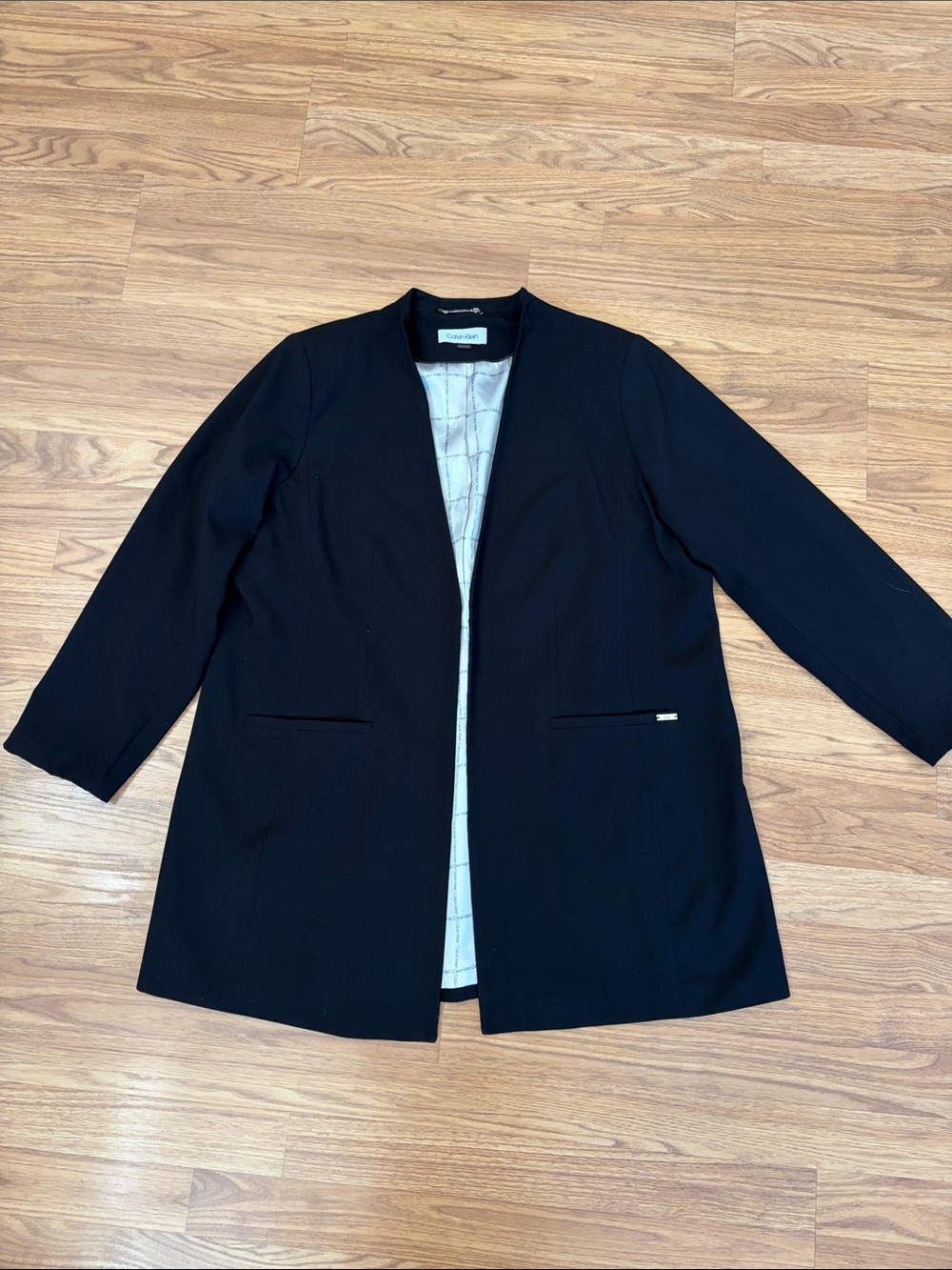 Calvin Klein Black Collarless Longline Blazer